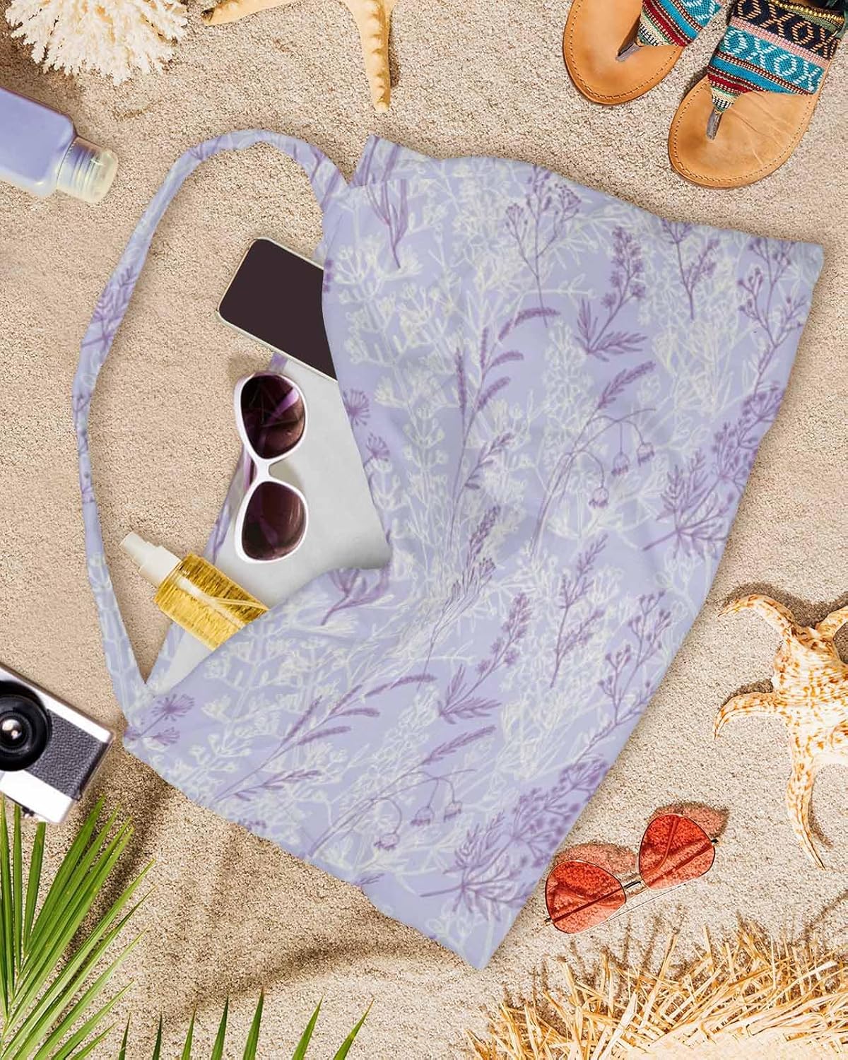 Purple Florals Beach Pool Patio Lounge Chaise Chair Cover Towel With Pockets, Absorbent & Quick Dry Microfiber Towel Cover Bag Summer Travel Accessories for Sunbathing Country Farmhouse Flower Plants