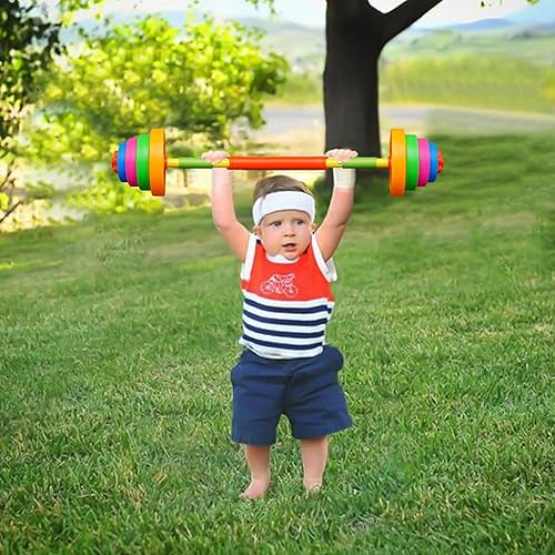 Miniatura 5 de Juego de pesas ajustables para niños, equipo de juguete de entrenamiento para niños, mancuernas y pesas rusas para jugar a simular, ejercicio y