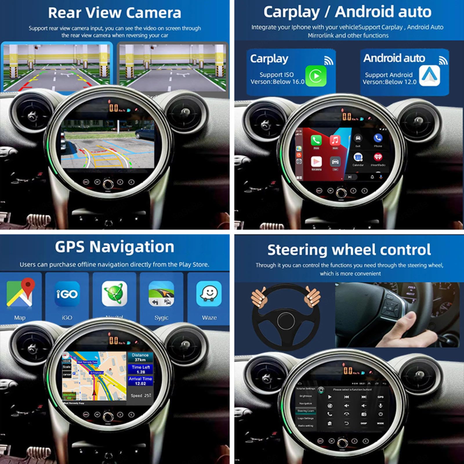 Android 16 Odtwarzacz Samochodowy Radio 9-calowy Ekran Dotykowy Multimedia Dla BMW Mini Cooper 2011-2013, Nawigacja Gps Obsługa Bluetooth 4g Wi-fi, Kamera Cofania Mirror Link,M109