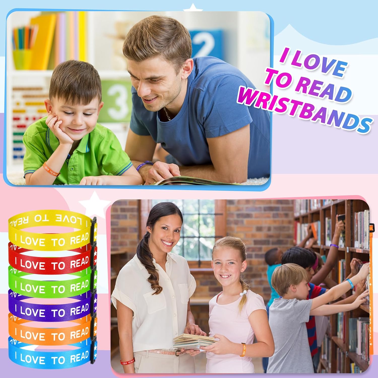 60 Pcs I Love to Read Wristbands Back to School Adjustable Webbing Bracelets Colorful Motivational Reading Bracelets for School Book Lover Gifts Classroom Rewards Reading Prizes Teacher Award