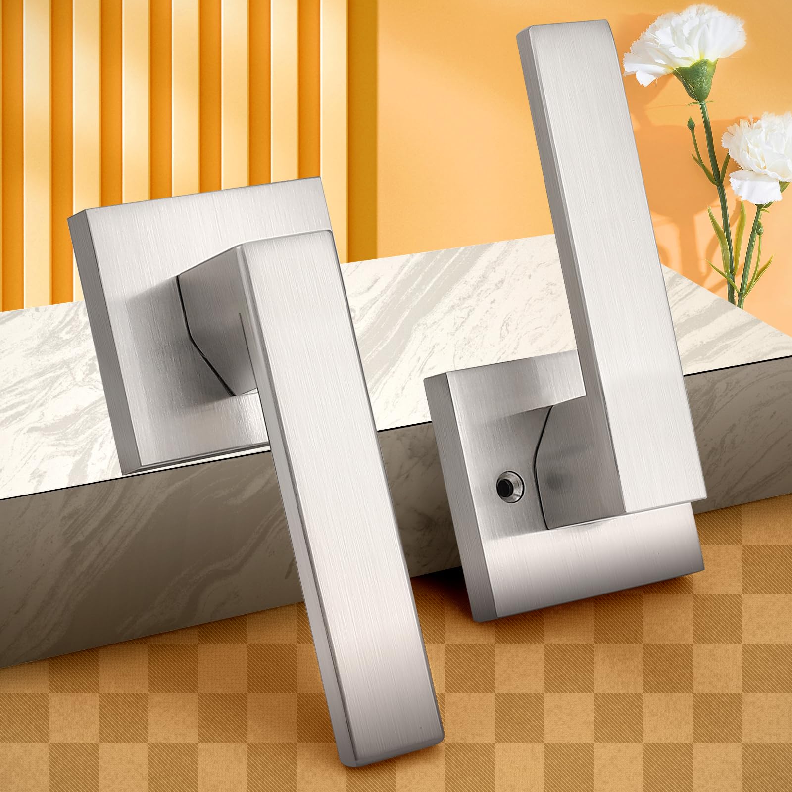 Probrico Lot De 10 Poignées De Porte De Passage En Nickel Brossé Avec Serrure Pour Portes