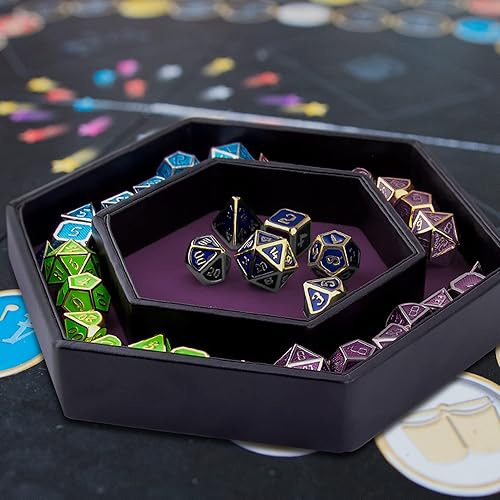 Miniatura 6 de SIQUK Bandeja de dados con tapa hexagonal para dados para juegos de dados como RPG, DND y otros juegos de mesa, color morado