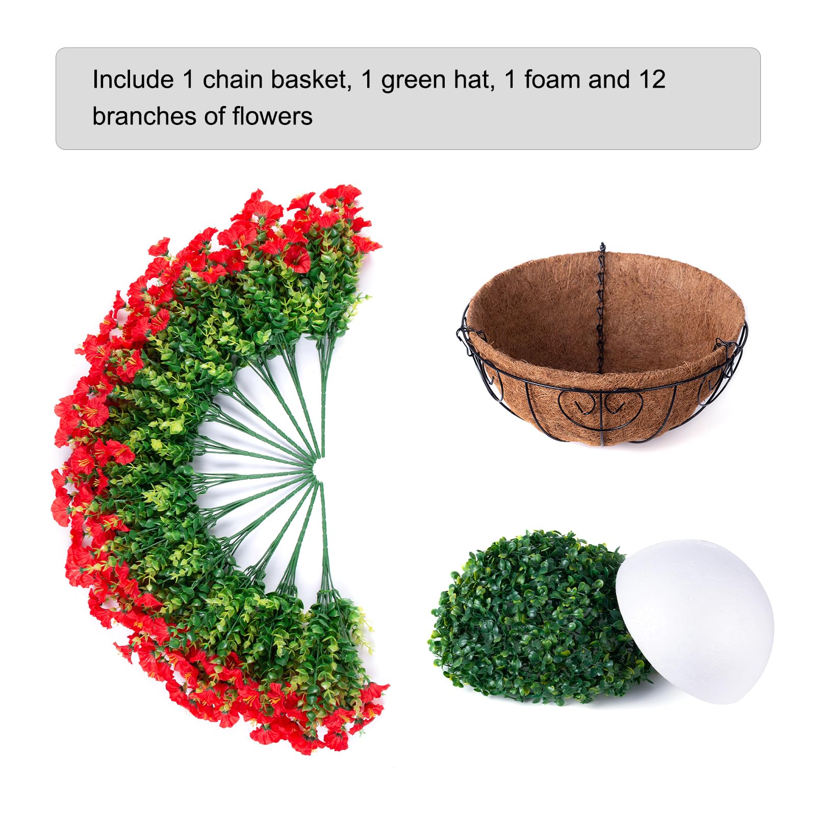 Cesto Di Fiori Artificiali Autunnali In Finta Seta - Resistente UV, Con Cesto In Fibra Di Cocco E 12 Rami Di Margherite, Per Esterni, Balcone, Giardino - 3