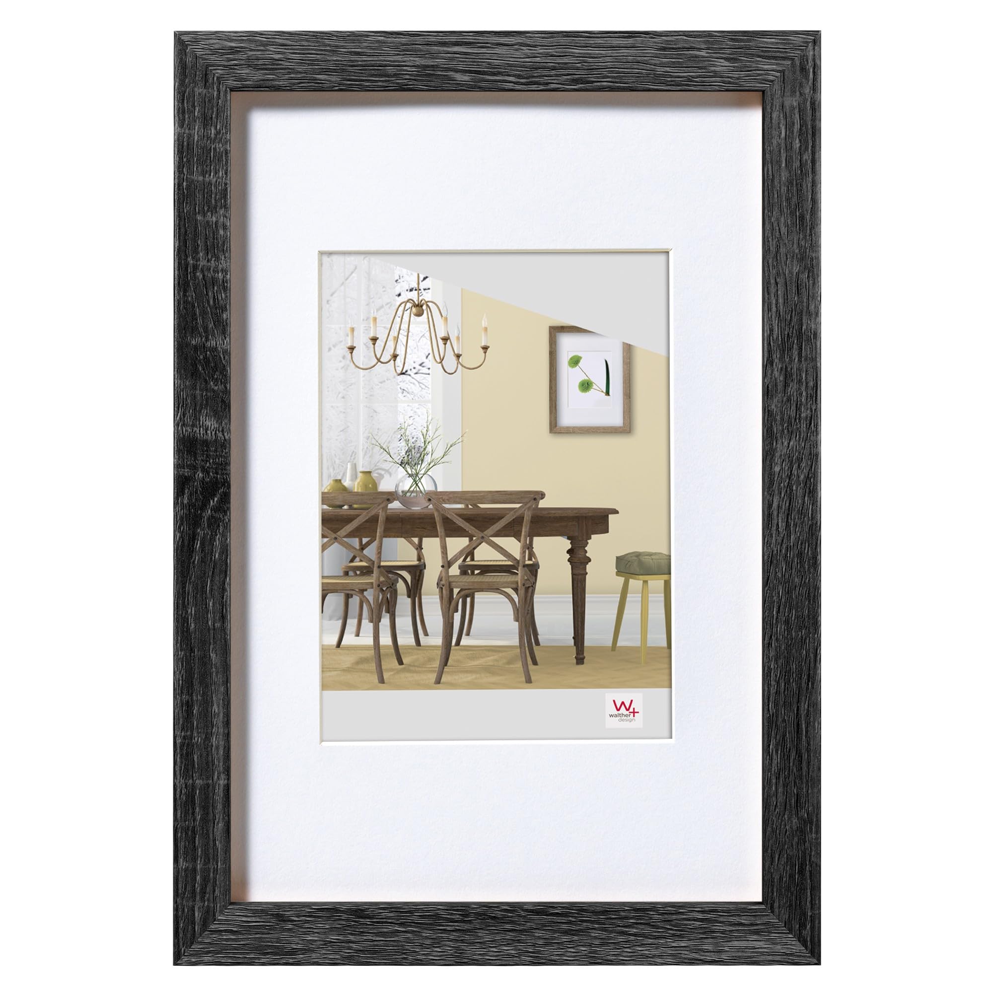 walther design Fiorito EFX040D - Cornice in legno, con vetro sintetico e passepartout, 30 x 40 cm, grigio scuro