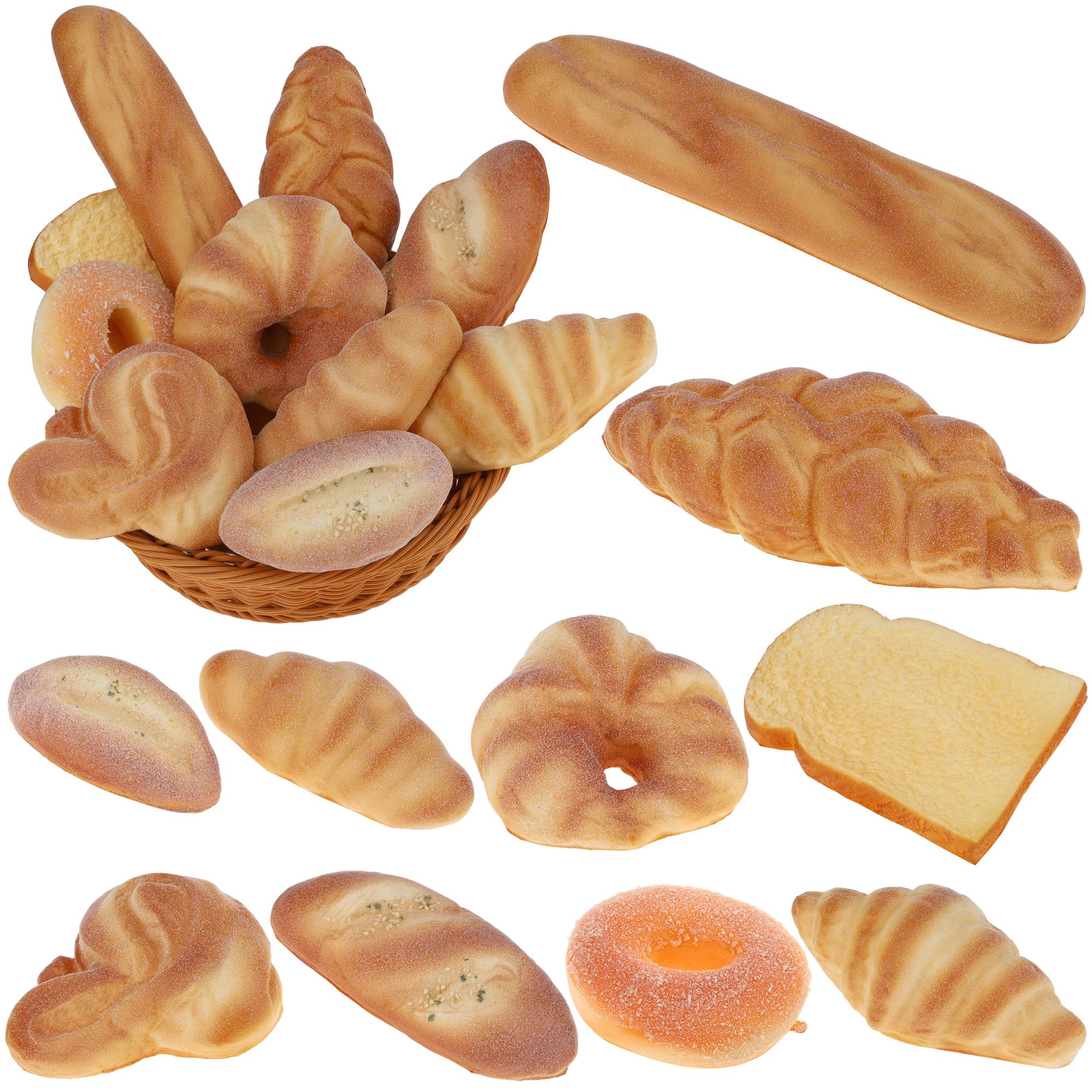 Gresorth 10 PCS Fake Bread Set Artificial Loaf Decoration Lifelike Croissant Donut Cake Slice Platter Ornament Realistic Toast Model Photography Props Kitchen Display