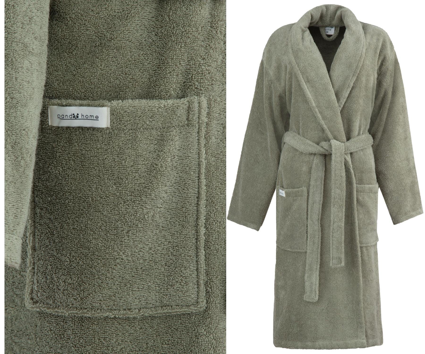 PandaHome Bademantel Damen und Herren aus 100% Baumwolle, Morgenmantel Frottee Kuschel, Saunamantel Warm und Kuschelig, Schnelltrocknend Weich Saugstark Bademäntel 400 g/m² (Grün-XL)