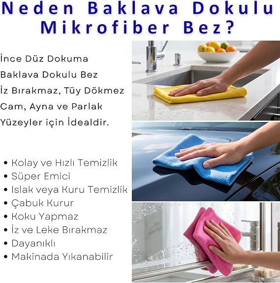 Sihirli Temizlik ve Kurulama Bezi, 5-Adet Karışık Renk Premium Baklava Mikrofiber Bez Seti 40x40 cm, İz Tüy Leke Bırakmaz Emici Koku Yapmaz Çabuk Kuruyan Cam Hassas ve Genel Temizlik Bezi