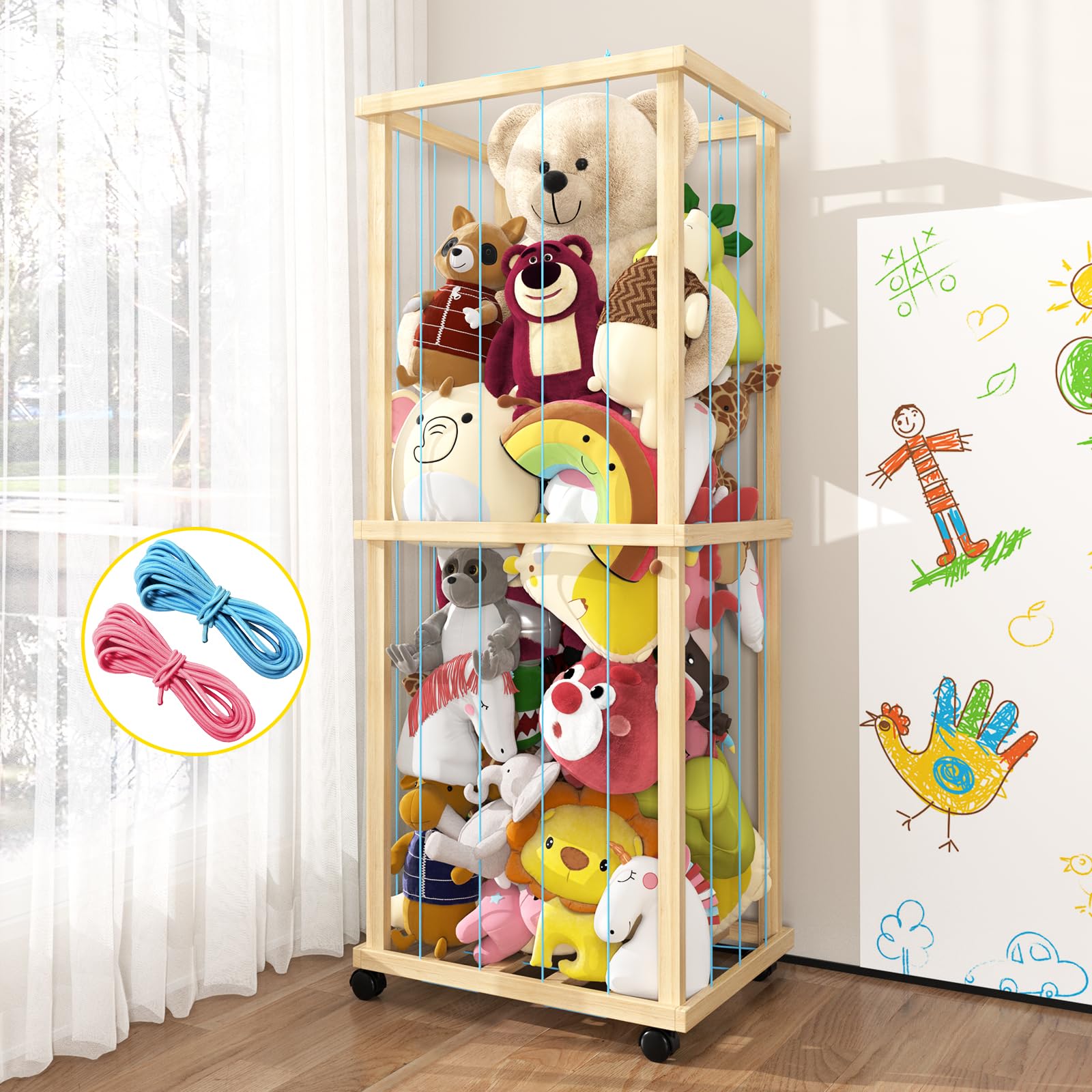 PatioDecoStuffed Animal Zoo Storage Cage 55" Wood Large Stuffed Animal Storage Basket, Toy Storage for Big Small Stuffed Animals