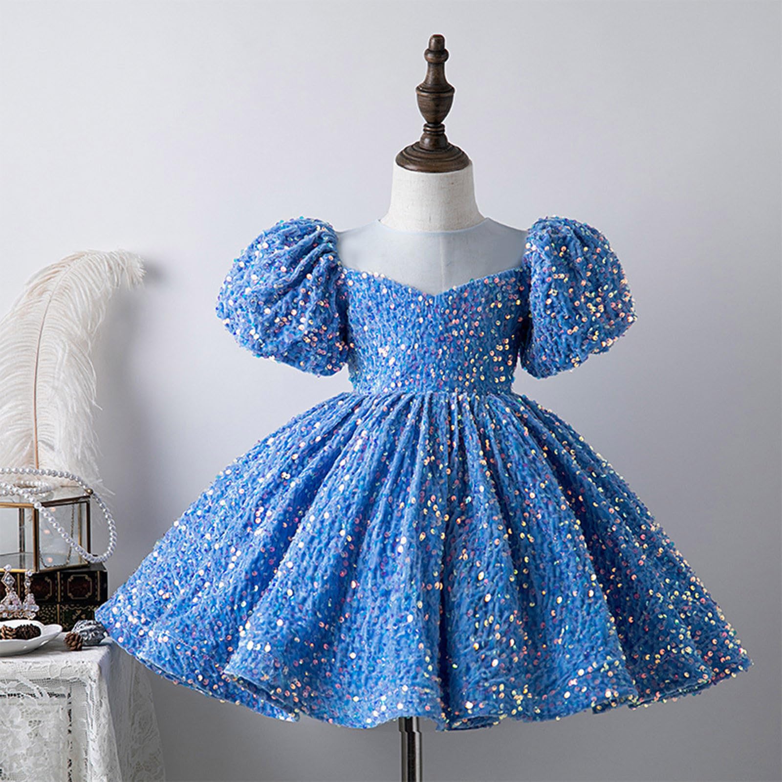 Kinder Portemonnaie Mädchen Kleinkind Pailletten Glitzer Kostüm Party Karneval Kleid Prinzessin Formales Kleid Mädchen Volant
