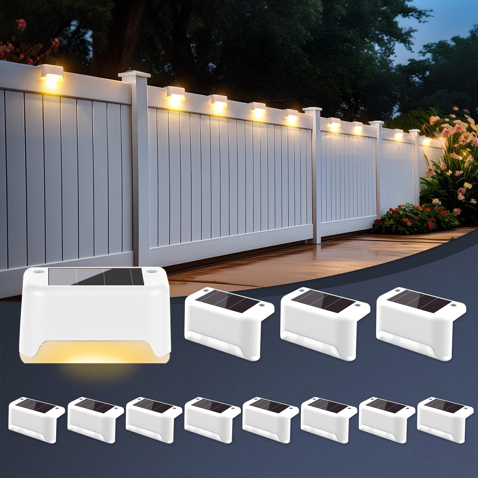 GIGALUMI Luces Solares para Exteriores Pack de 16, Luces para Escaleras, Impermeables, Iluminación LED para Escaleras Exteriores, Escalones, Vallas, Patios, Terrazas, Gris, Blanco Cálido — view 11