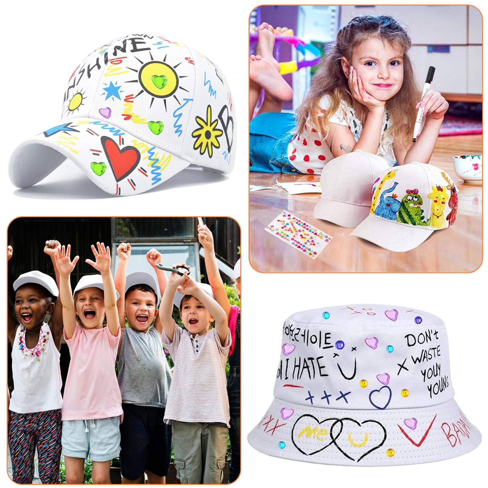 Geschenke für Mädchen DIY Baseballkappe, Hut Selbst Gestalten mit Edelstein Aufklebern, Ostern Schulanfang Geburtstag Geschenk Mädchen 4 5 6 7 8 9 10 11 12 Jahre, Baseball Cap Bastelset Kinder Schule