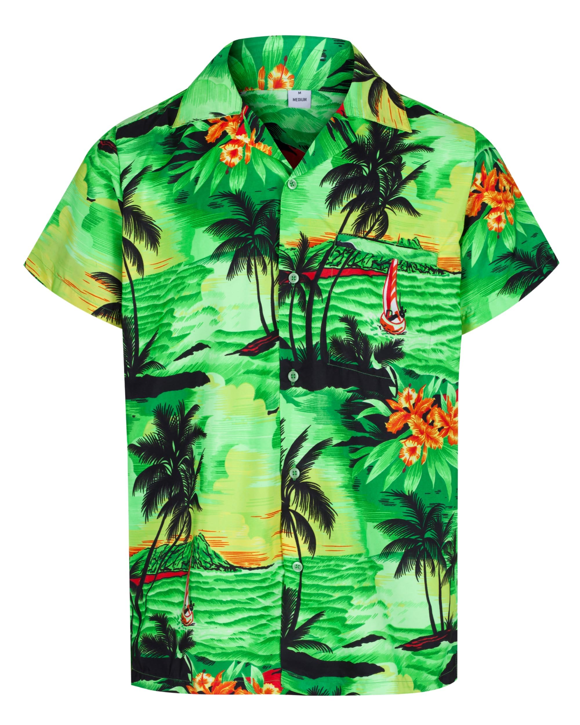 Camisas Hawaiana para Hombre - Camisas de Manga Corta con Estampado Floral Tropical para Disfraz Hawaiano - Camisa de Verano Hawaiana para Despedida de Soltero o Fiesta de Playa