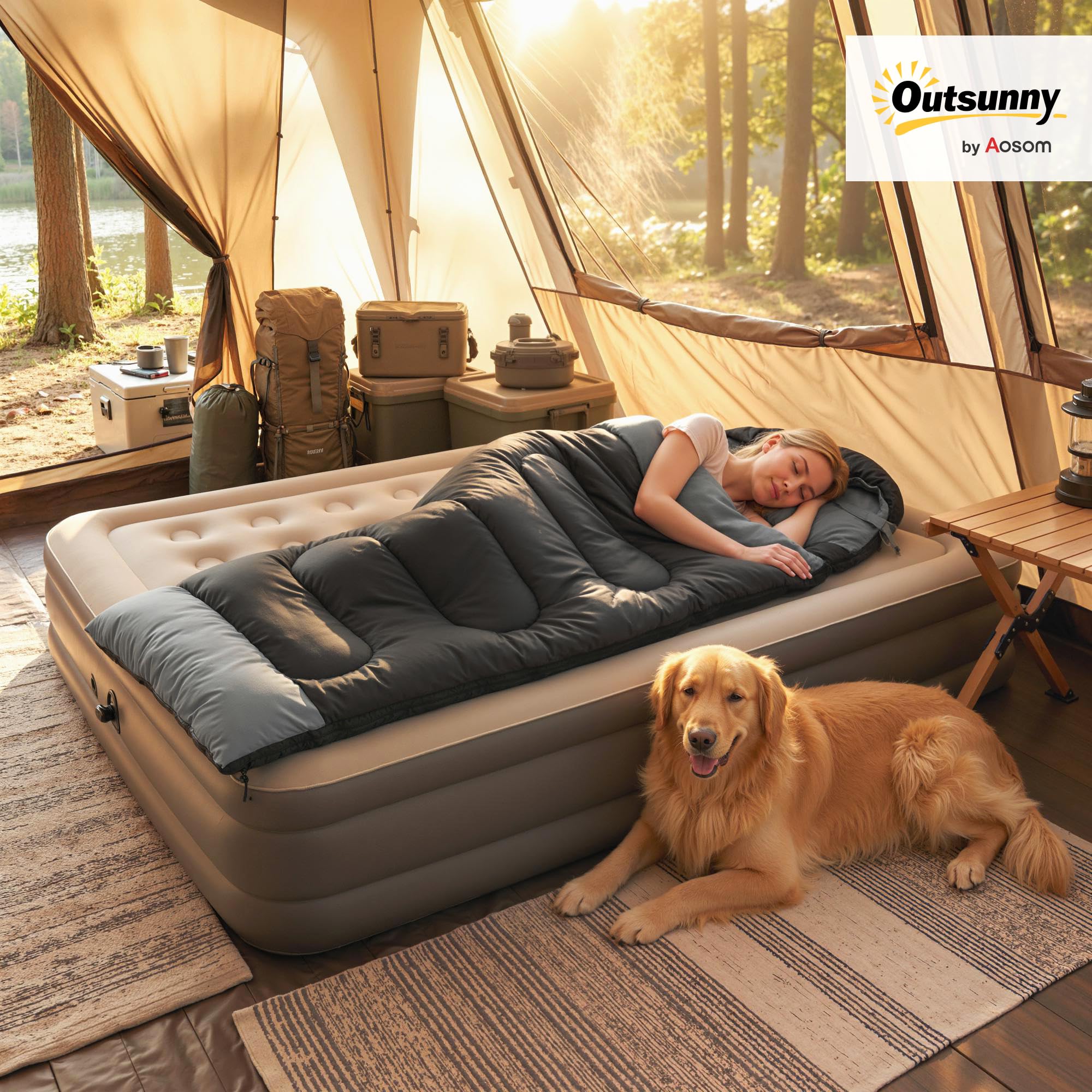 Outsunny Saco de Dormir Compacto para Adultos 3 Estaciones Negro