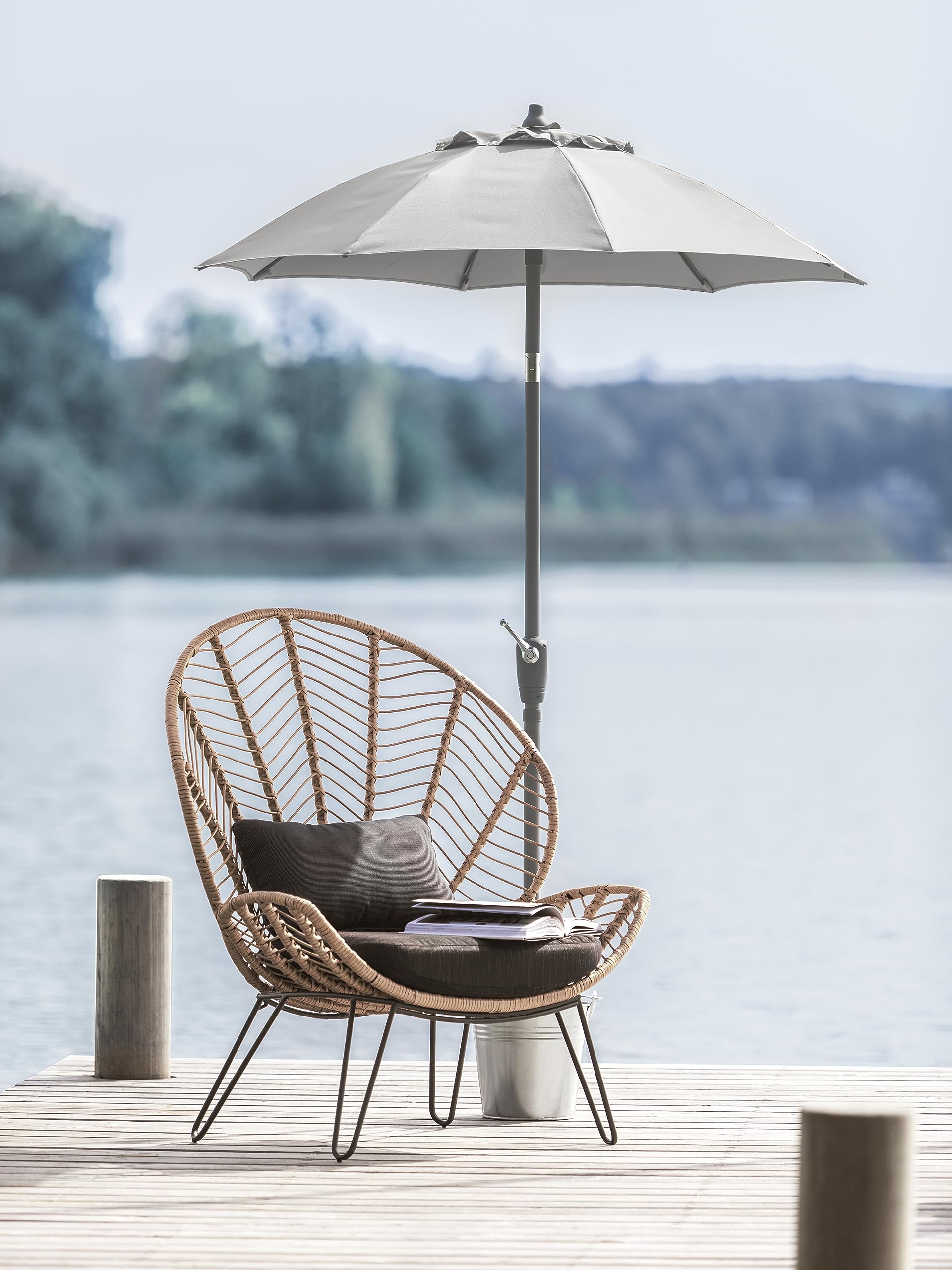 Dehner Vido parasol przeciwsłoneczny, Ø 150 cm, wysokość 221 cm, aluminium/poliester, jasnoszary