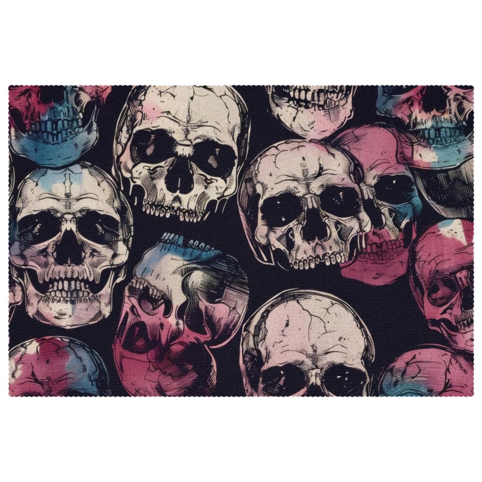 Set de table lavable résistant à la chaleur en tissu Oxford Skulls