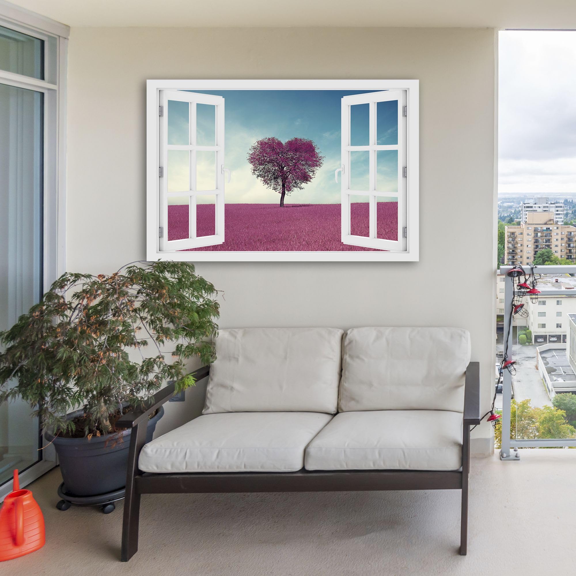Wandbild Outdoor wetterfeste Bilder für draußen | Gartenbilder Innen & Außen | Landschaftsbilder Acryl Glas Fensterblick Effekt | 60x60cm Feld Himmel Baum Herz