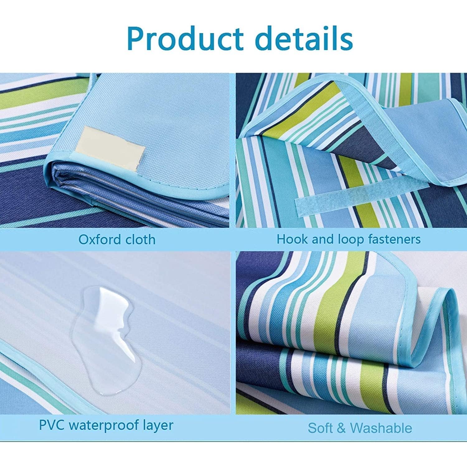 HVG TRADERS Beach Blanket Outdoor Picnic Blanket Mat Extra Large Waterproof Sand Proof Camping Blanket Lightweight Foldable and Portable with Strap Family Sized for Picnic (Blue Line) 4