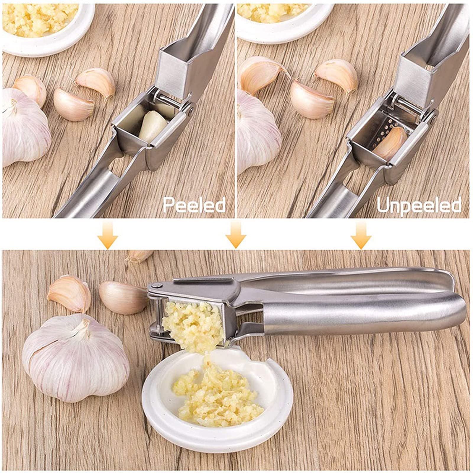 Knoblauchzerkleinerer, professionelle Knoblauchpresse aus Edelstahl, rostfreier Knoblauchzerkleinerer, Fleischwolf, leicht zu drückender und sauberer Knoblauchschäler
