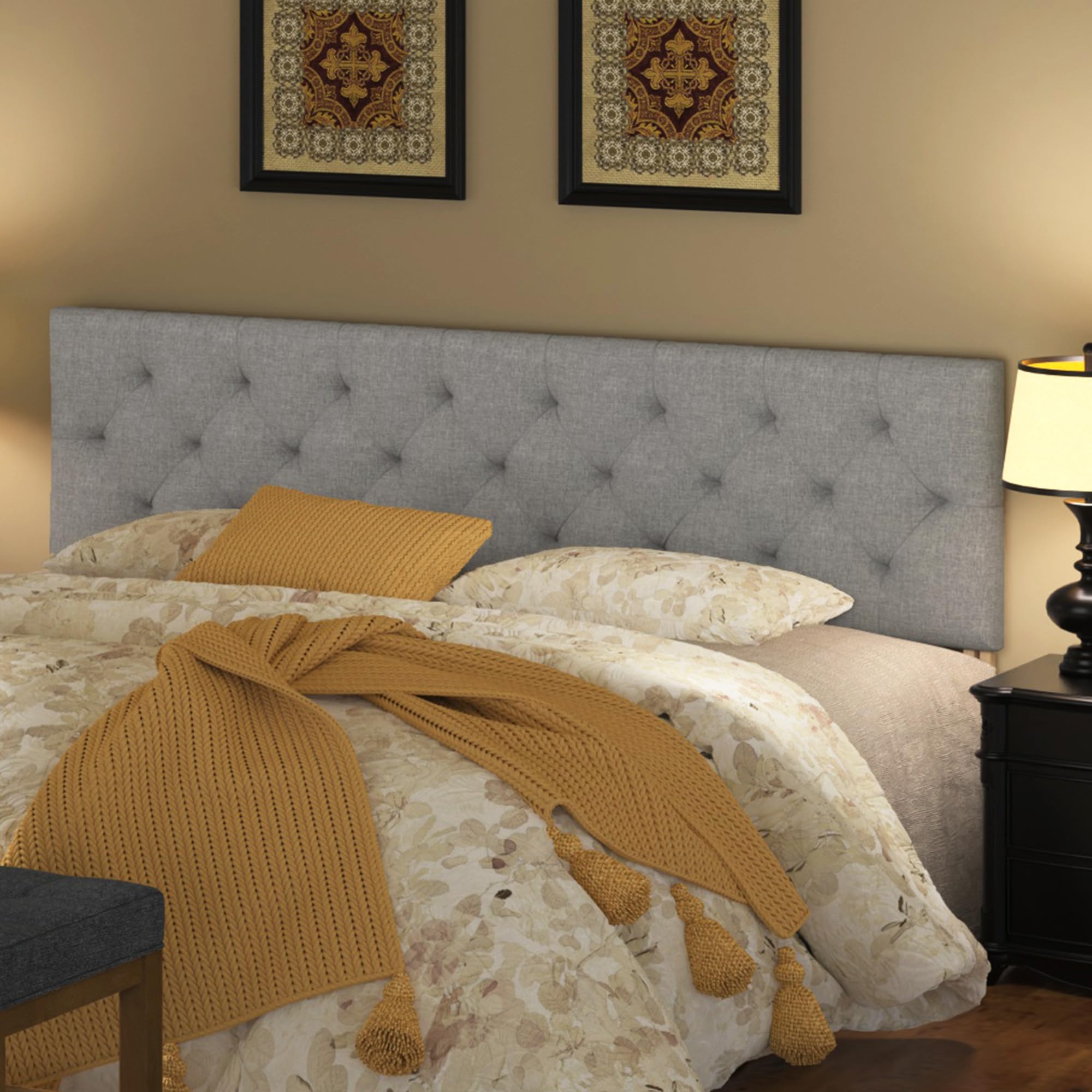 Upholstered Headboard King Wall Mounted Headboard for Adjustable Bed Linen Height Adjustable Solid Wood Head Board King Easy Assembly for Bedroom, Dormitory, Rental Room(Gray)