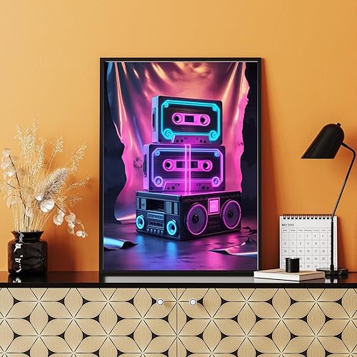 Xenulab Retro 90s cassette poster featuring neon vaporwave aesthetics, wall art print for vintage music decor in bedroom, living room, or gallery