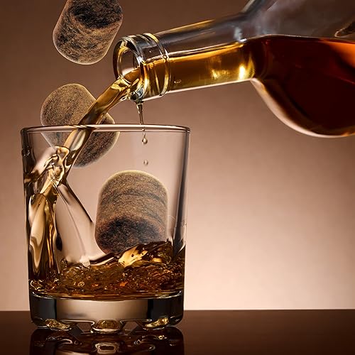 Miniatura 4 de Juego de 6 piedras de whisky con bandeja de almacenamiento de madera y fórceps: enfriar cualquier bebida sin dilución. Rocas redondas de granito