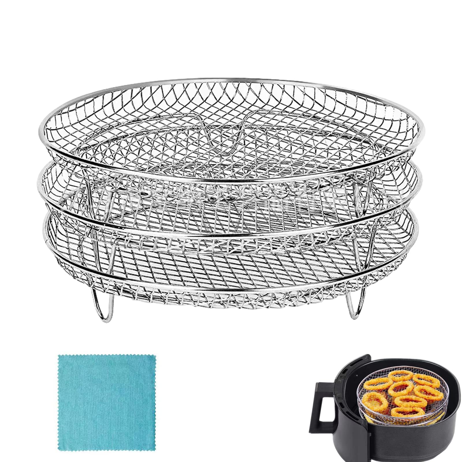 Air Fryer Racks Three Stackable Dehydrator Racks 304 Stainless Steel Air Fryer Basket Toast Rack Air Fryer Accessories Fit All 4.2-5.8QT Air Fryer,Oven,Press Cooker