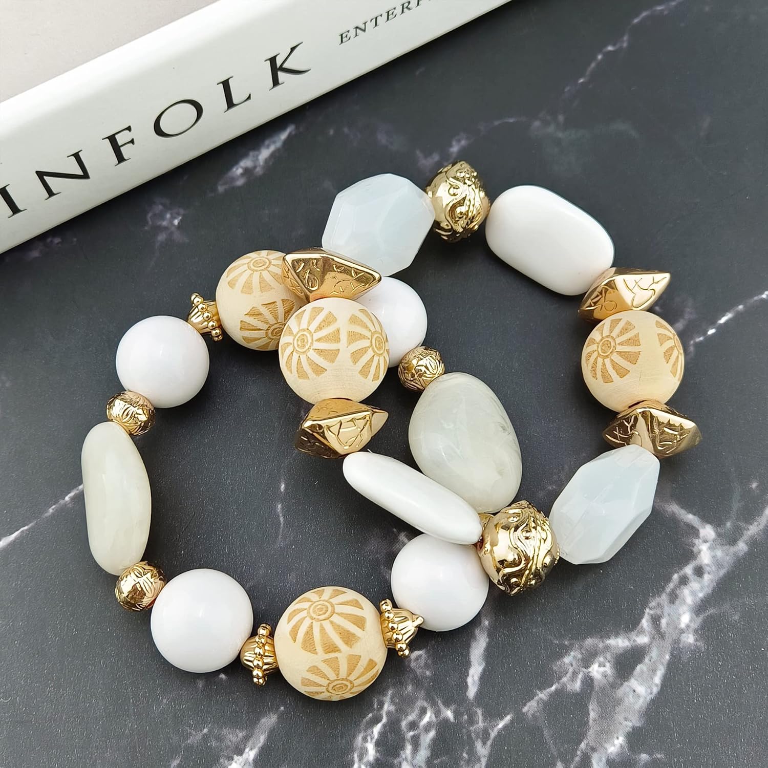 Bocar 3 Layer Chunky Statement Beaded Necklace Earrings Bracelet Set, Fashion Multi Layer Women Collar Necklace Jewelry Set