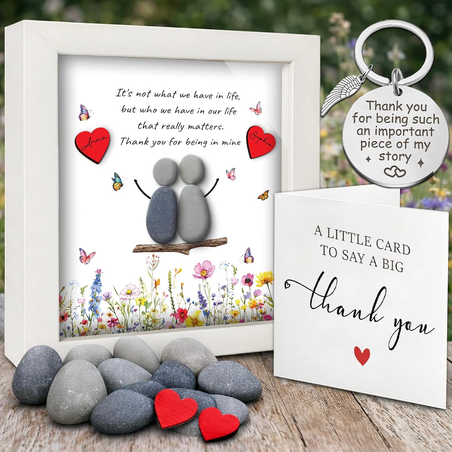 Bestfriend Gifts for Women, 5.5" Pebble Art Bestie Frame Wall Art, Thank You Soul Sister Keychain, Appreciation Birthday Friendship Gifts for Sisters, BFF, Besties, Friends, Valentines Day Decor S93-55