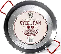 Gourmanity Feito por Garcima, panela de paella de aço carbono de 30 cm, forma de paella de aço polido de 30 cm, grande da Espanha, prato de paella espanhol importado