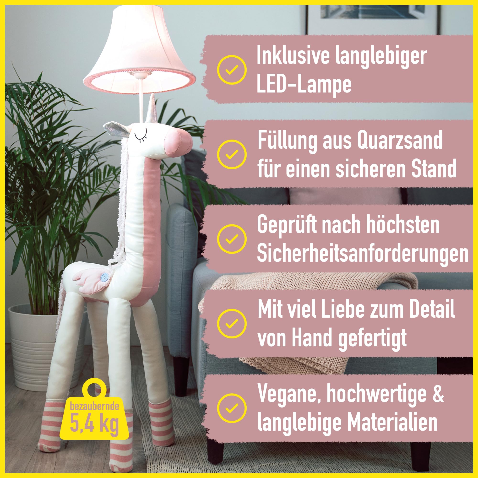 Bonita LED-Stehlampe Einhorn 120 cm veganes Leder Kinderzimmer Stehleuchte