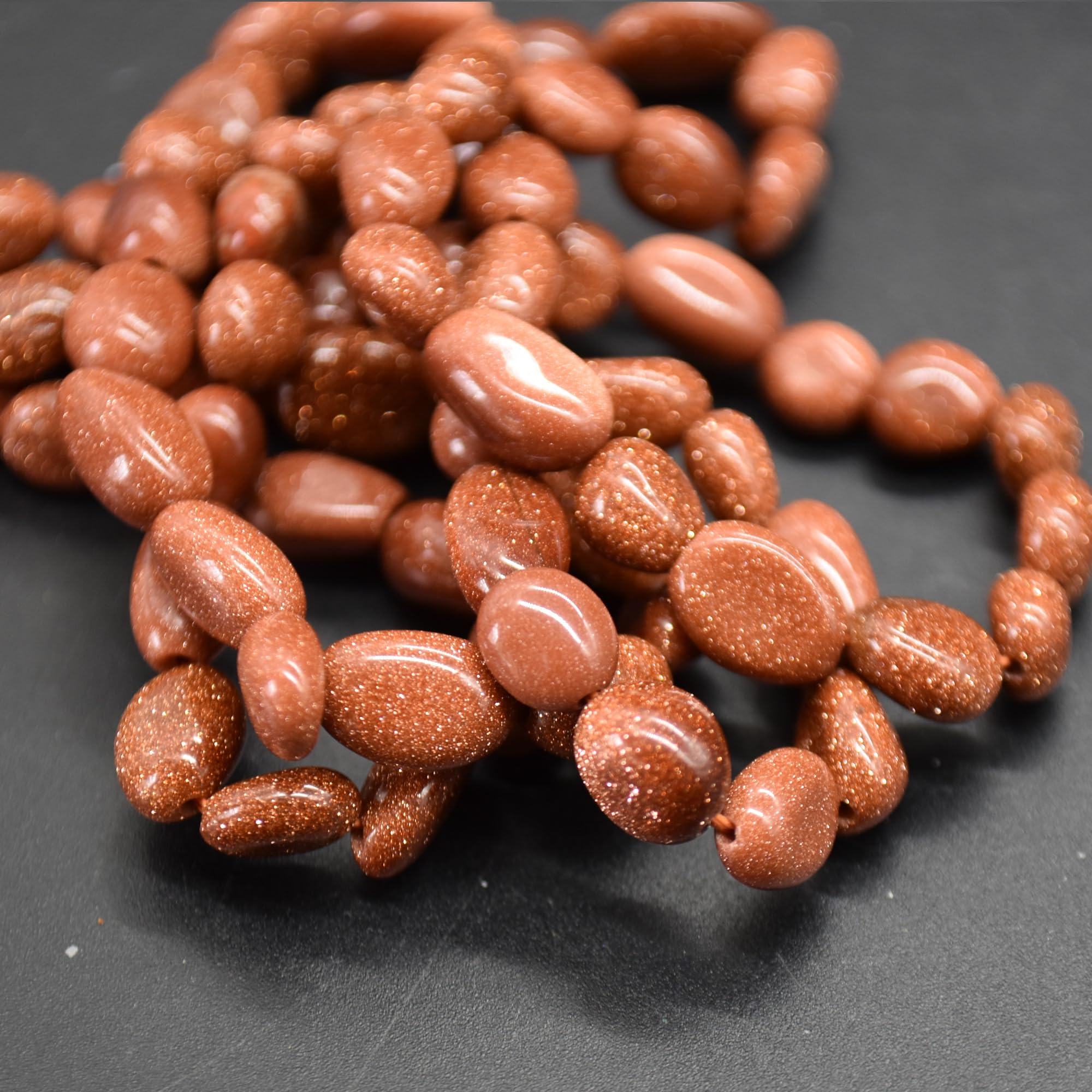 Grade A Goldstone Pebble Tumbledstone Nugget Beads - 5mm - 8mm - 15" Strand