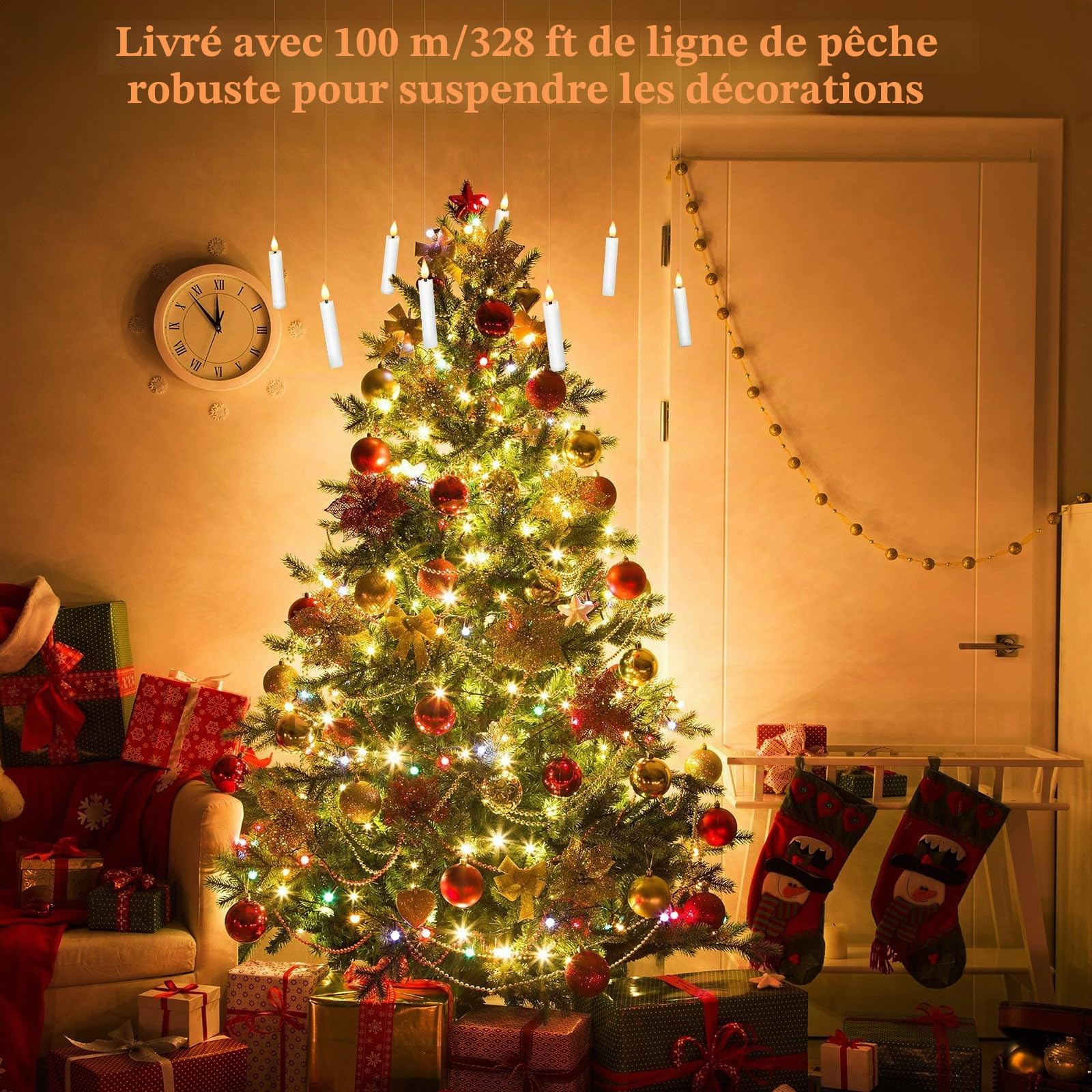 IMAGE Lot de 24 bougies flottantes LED à piles - Mèche 3D sans flamme - Ivoire - Avec clip - Télécommande à 10 boutons avec minuterie - Décoration de table de fête - Lumière blanche chaude