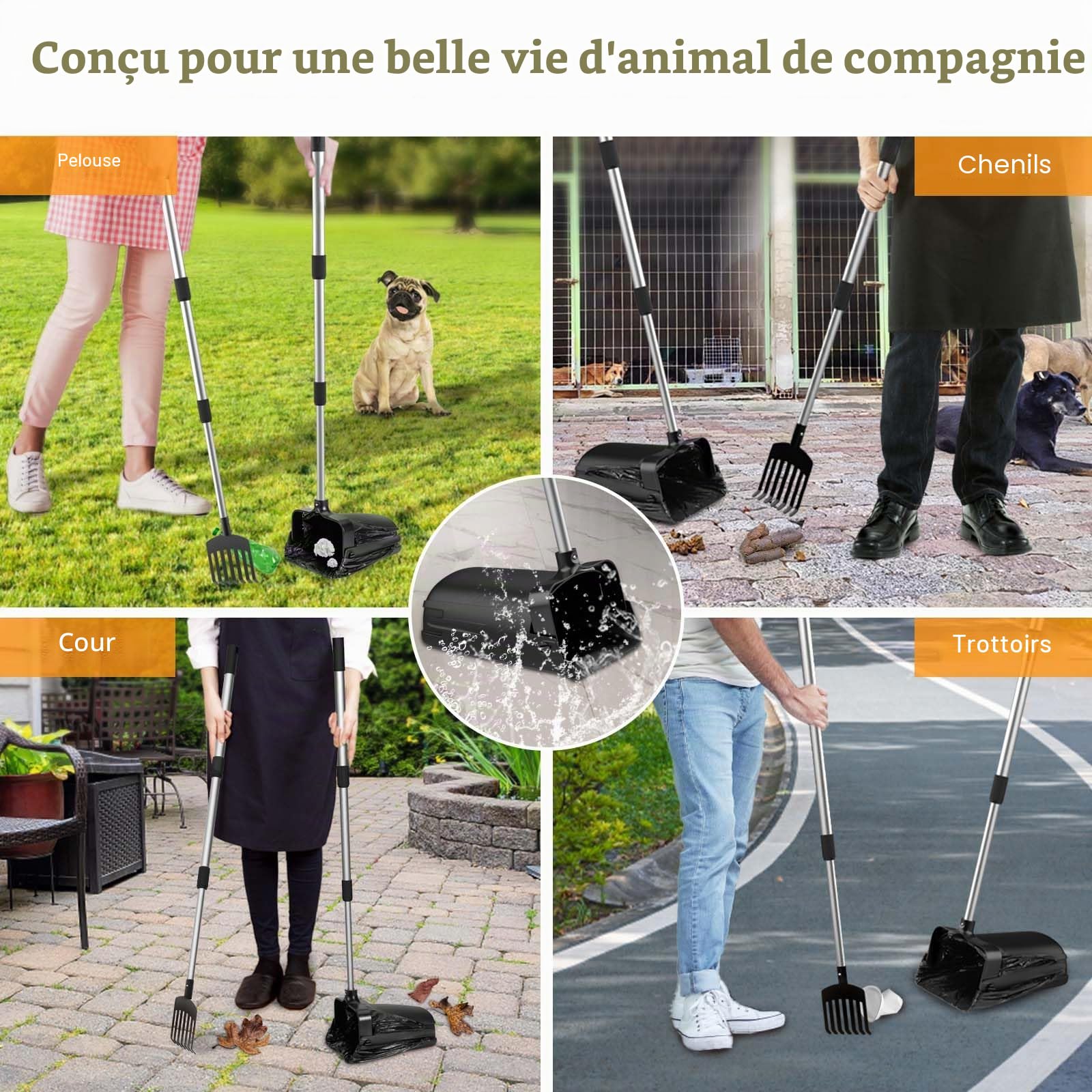 VavoPaw Kit de Pelle à déjections Canines pivotante pour Grands Chiens de Grande Taille, Moyens et Petits Chiens avec 20 Sacs à déchets, Pelle pour enlever Les déchets d'animaux domestiques avec