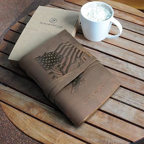 Miniatura 7 de Diario encuadernado de cuero para hombres y mujeres, juego de regalo patriótico hecho a mano con bandera de Estados Unidos y diario en relieve de