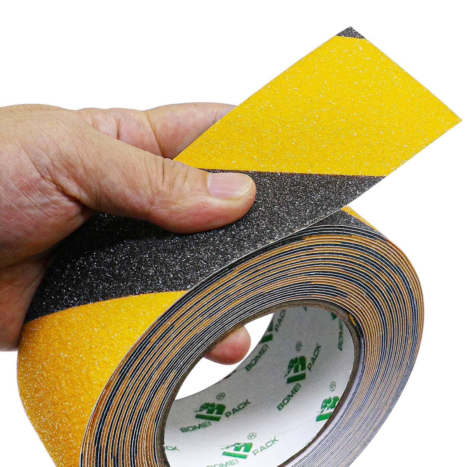 2 Pack Bande Antidérapante Adhésive pour Escaliers, Ruban Adhésif de Sécurité, Ruban Adhésif Antidérapant Jaune Noir, Rubans d'Avertissement, Marquage de Sécurité (5CM x 10M), BOMEI PACK