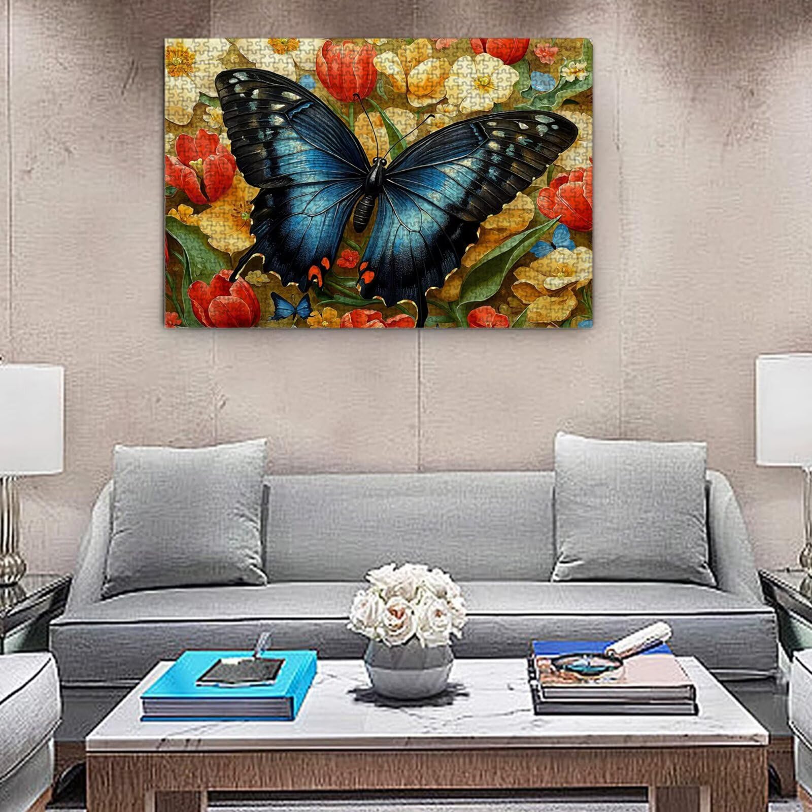 Puzzle dla dorosłych, 3000 sztuk, trudne drewniane puzzle, gra, gra logiczna, gra ręczna, dekoracja rodzinna, kreatywna rozrywka, prezent 81 x 122 cm motyl kwiaty 1 K0F-264