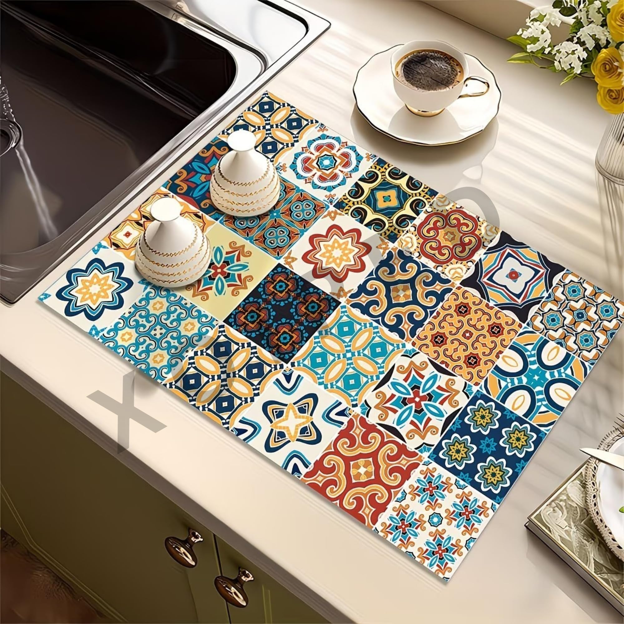 Dish Drying Mat for Kitchen Counter | Super Absorbent Dish Drainer Pad | Quick Dry Water Absorbing Sink Mat | Non-Slip Heat Resistant Mat for Utensils, Glasses & Cups (RAJWADI)-image-4