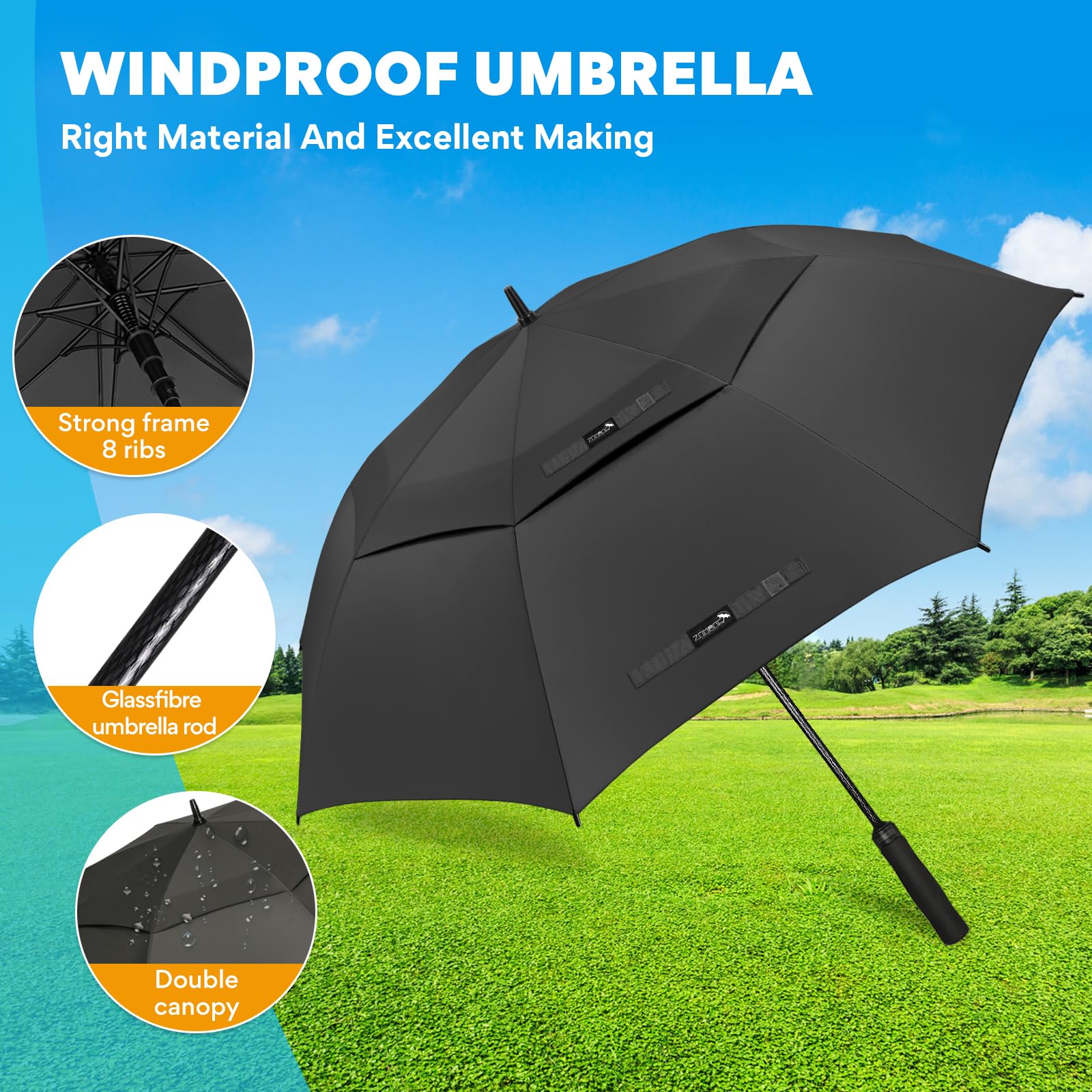 ZOMAKE Ombrello da Golf Grande 130/137/157/172/182cm - Automatico Ombrelli Pioggia Grandi Resistente Antivento Con Doppio Baldacchino - Extra Large Umbrella Per Uomo Donna