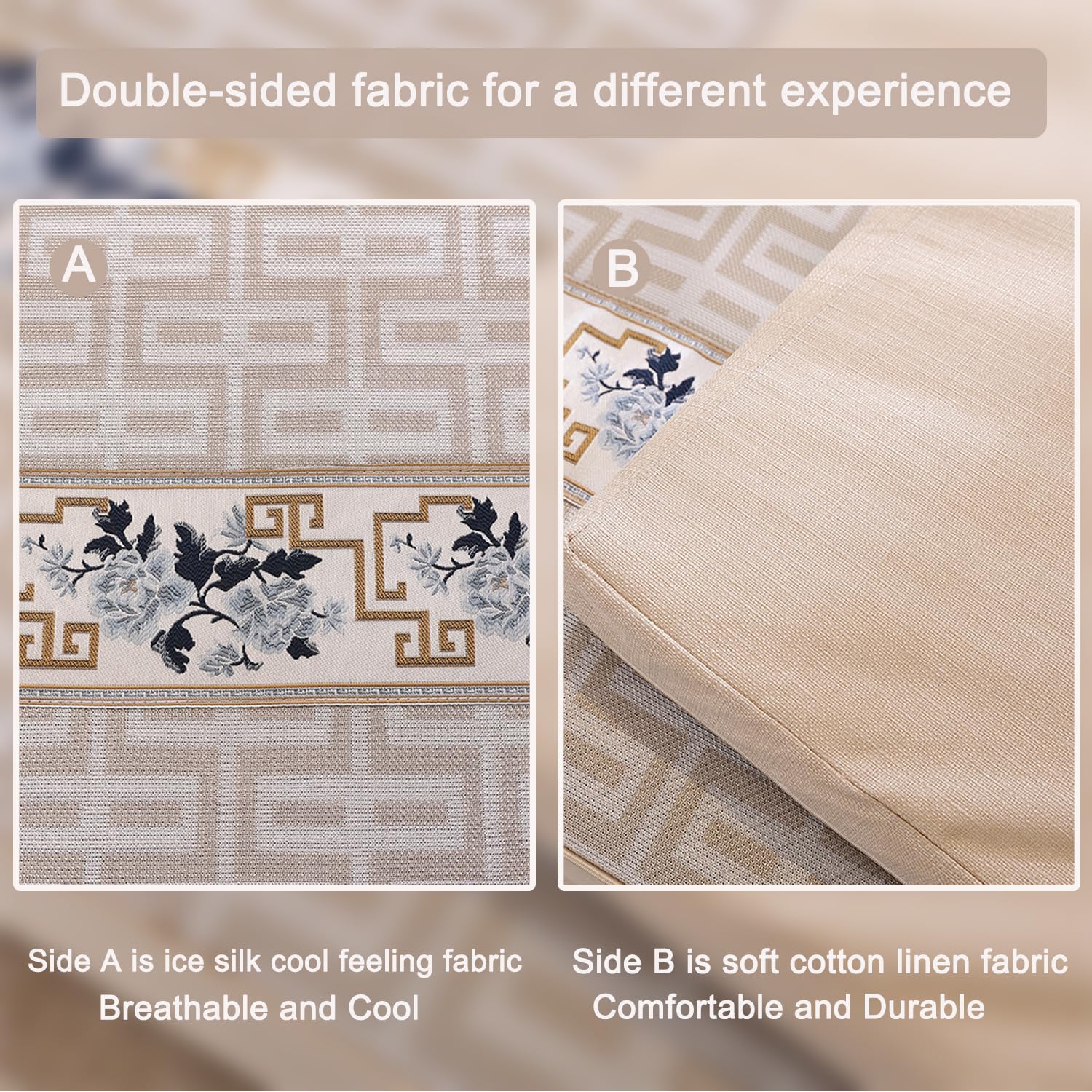 Custom Bay Window Seat Cushion Indoor, Ice Silk and Cotton Linen Two-sided Fabric, Custom Bench Seating Cushions for Indoor Furniture, Mudroom, Reading Nook, Kitchen Dining Room, Fireplace Cushion