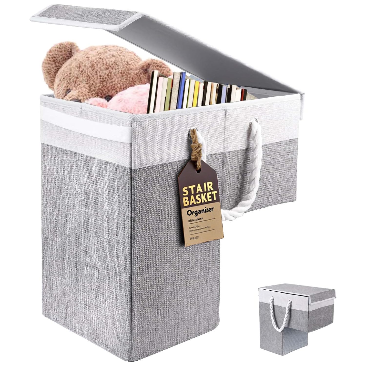 Cesta plegable para escalones, cesta de lino, bandeja para la colada con asa y tapa, bolsa antideslizante para escaleras, cesta para la colada, ahorro de espacio, organizador de fieltro para