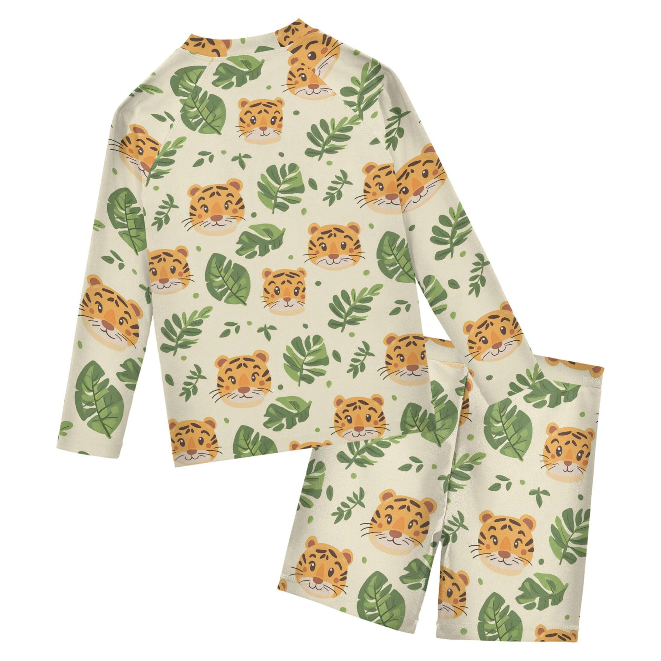 Cute Tiger Baby Boys' Toddler Long Sleeved Rashguard Swim Bathing Suit Set B0404237