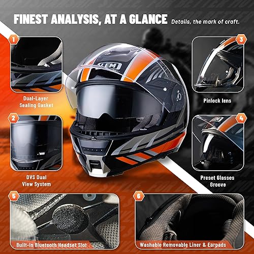 Miniatura 8 de LEM Cascos modulares para motocicleta de fibra de vidrio, casco integral para motocicleta con visera abatible para viajes, certificado DOT, visera