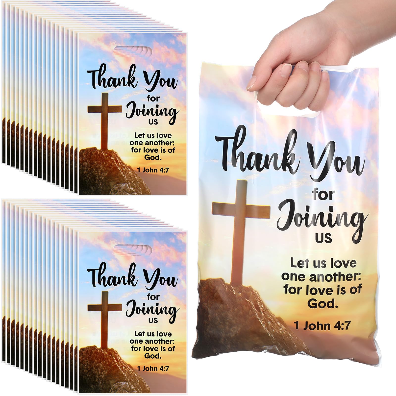 Panelee 100 Pcs Welcome to Our Church Plastic Goody Bags with Handles