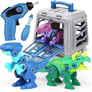 Dreamon Toys for 4 Year Old Boy, Boys Toys Age 4, Take Apart Dinosaur Toys with Cage Electric Drill, Dinosaur Toys for Boys Girls STEM Construction Building Dinosaur Gift for Kids