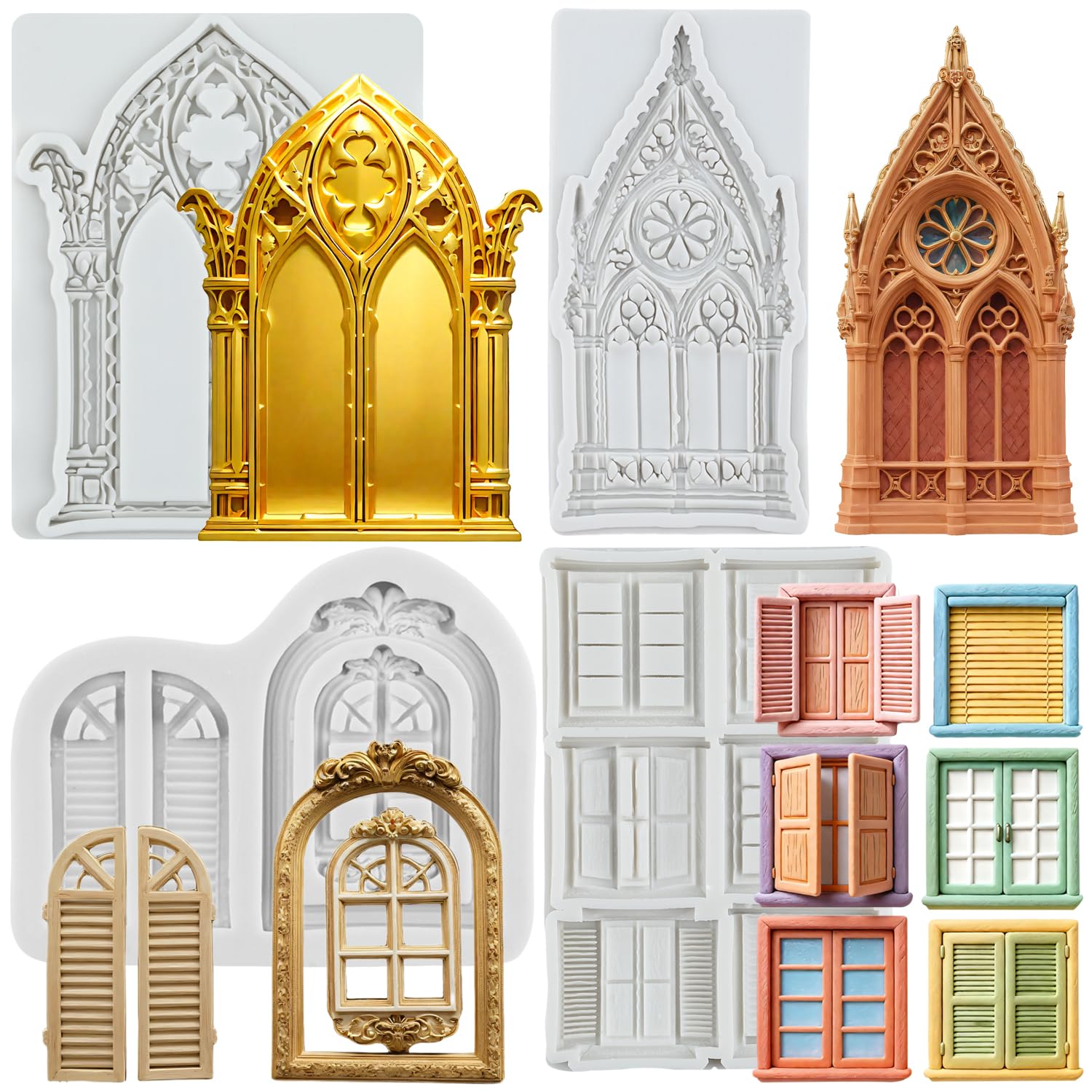 MYPRACS Window Silicone Mold Gothic Castle Window Fondant Molds Set of 4
