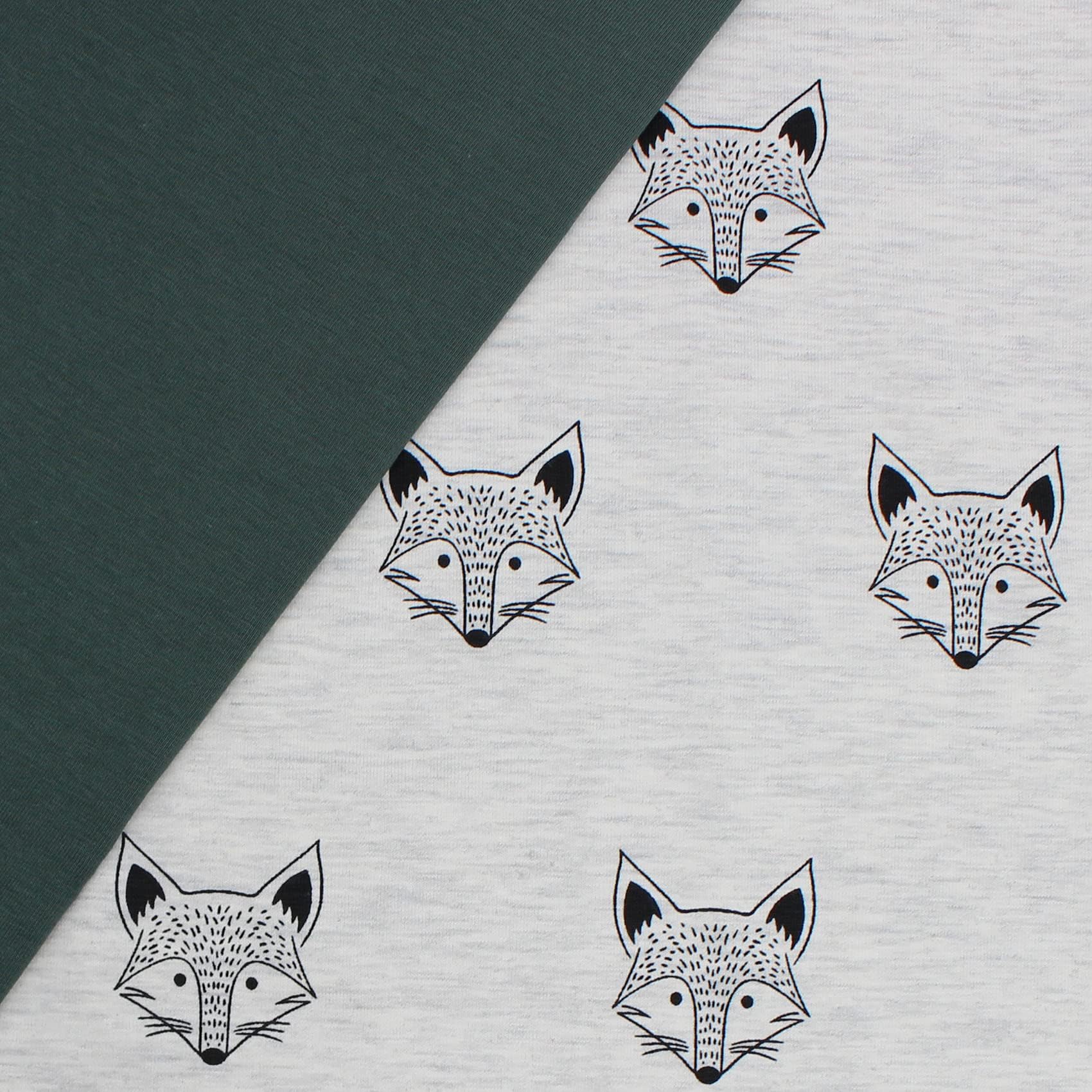 VmG-StoreJersey fabric set, colour-coordinated design + plain, each 0.5 m x 1.5 m, 95% cotton, 5% elastane, Tex Standard 100 (Fox Ecru Mel. + Dark Forrest Set31)