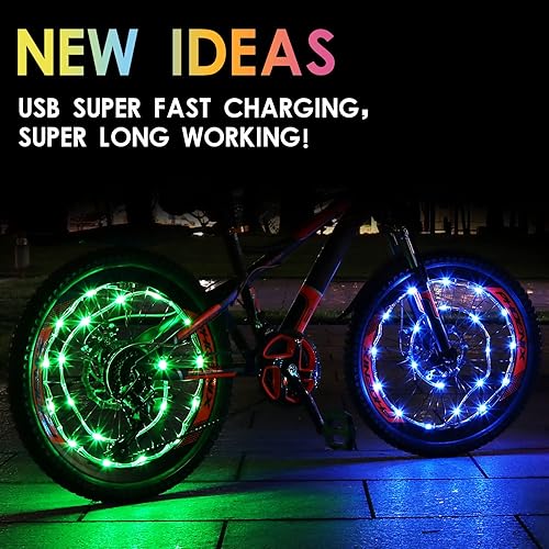 Miniatura 2 de Luces LED para rueda de bicicleta, paquete de 2 neumáticos, luces de bicicleta recargables por USB con baterías incluidas, las mejores luces de