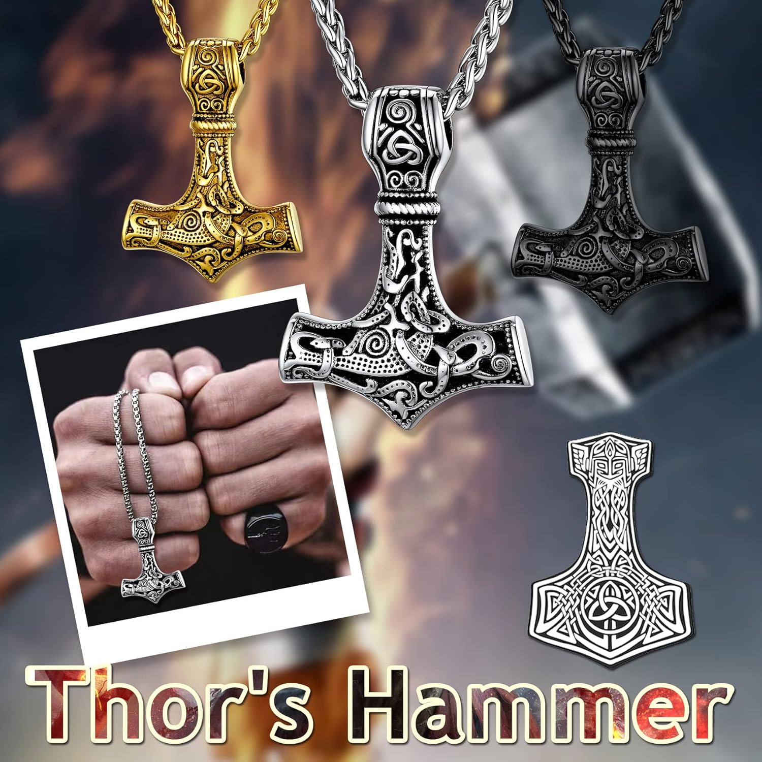Bestyle Viking Thor's Hammer Necklace and Bracelet Cool Men Amulet Jewelry Gift