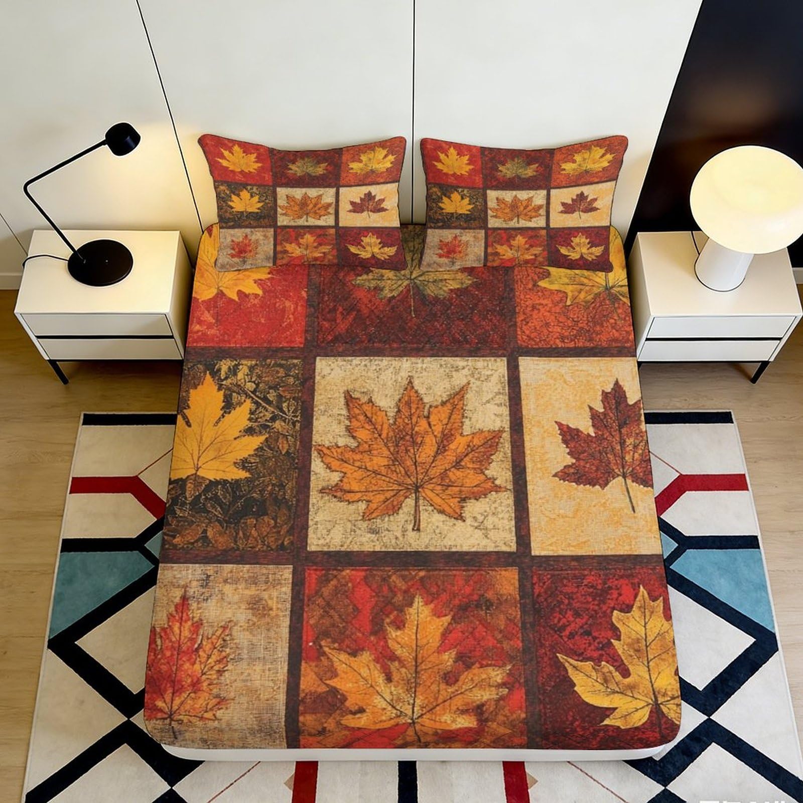 K1r3d9e5 Style-9 3D Printed Autumn Maple Leaves Fitted Sheet Microfiber Soft Warm Fall Patchwork Bed Cover For Bedroom Guest Room Decor 90X200x25cm