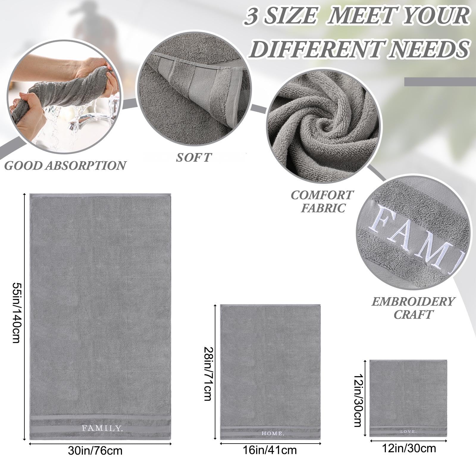 Hahafelt Set di 3 asciugamani da bagno, 1 asciugamano da bagno e 1 panno per le mani e il lavaggio, 100% cotone, ricamati di grandi dimensioni, 500 g/m², altamente assorbenti, per casa, bagno
